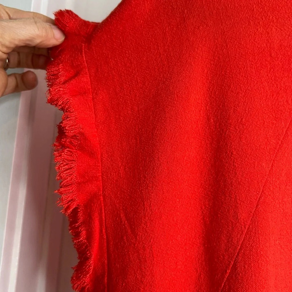 Umgee Vibrant Orange Printed Back Ragged Hem & Sleeves Blouse. Size Small. - Picture 7 of 11